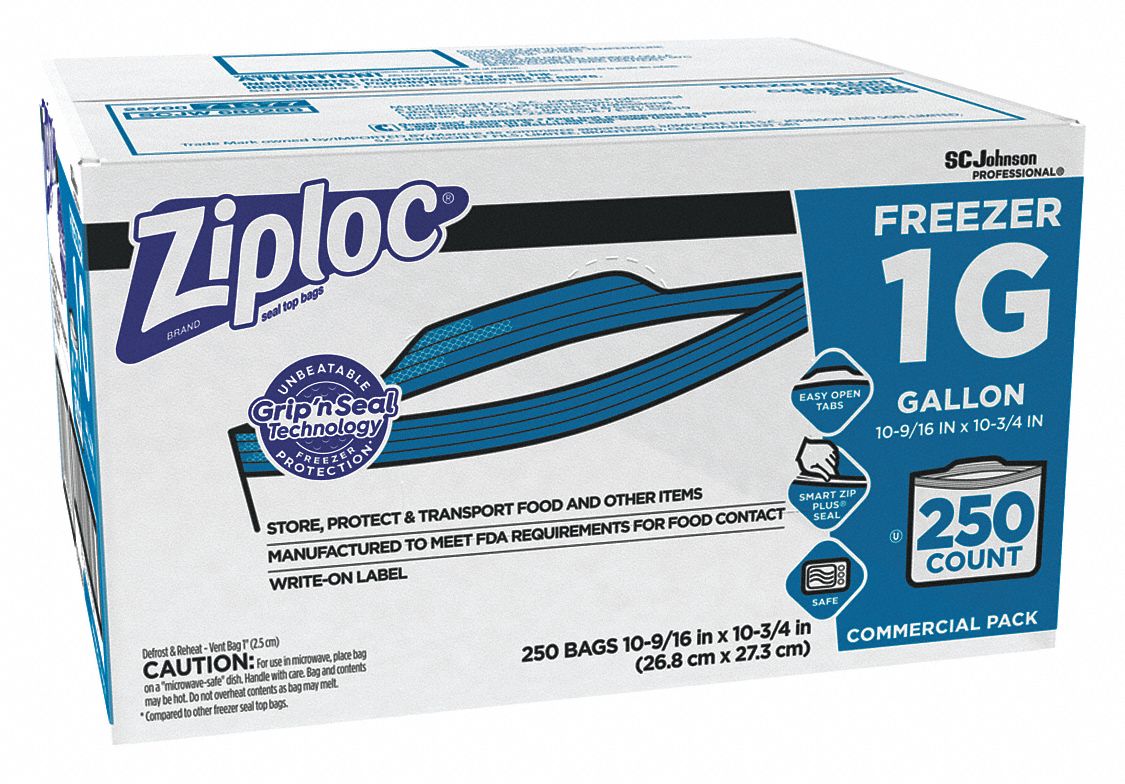 ZIPLOC Reclosable Poly Bag, Double Zip Seal, Polyethylene, PK 250