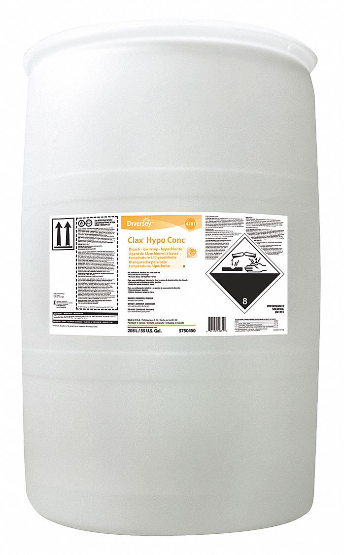DIVERSEY Chlorine Ldry Stain Rem Liq, Drum, 55 gal 32GT2195750450 Grainger