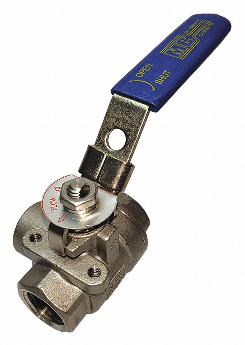 GRAINGER APPROVED Ball Valve, 316 Stainless Steel, 3Way, 2Piece, Pipe