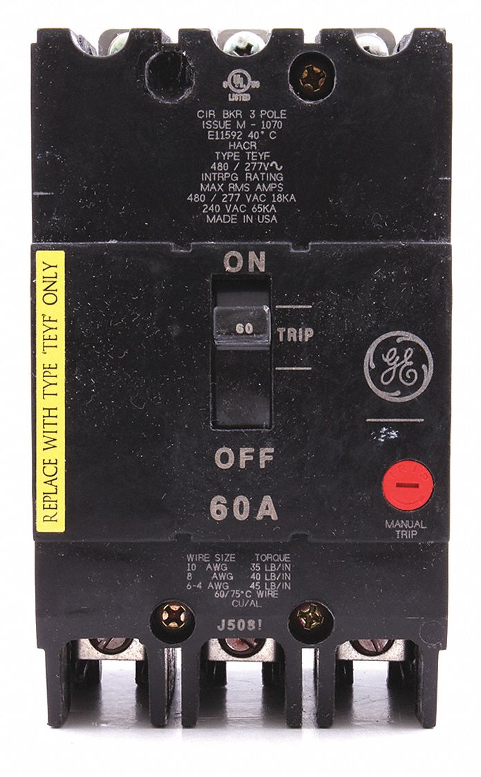 GE, 60 A Amps, 18kA at 277/480V AC, Molded Case Circuit Breaker