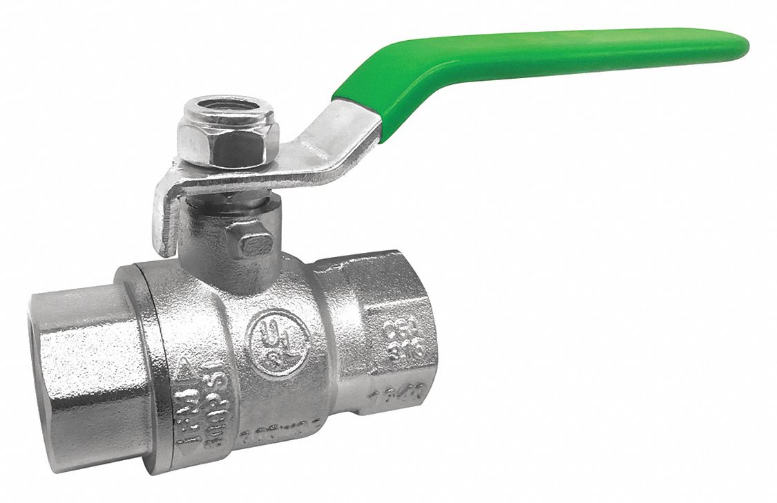 GRAINGER APPROVED Ball Valve, LeadFree Nickel Plated Brass, Inline, 2