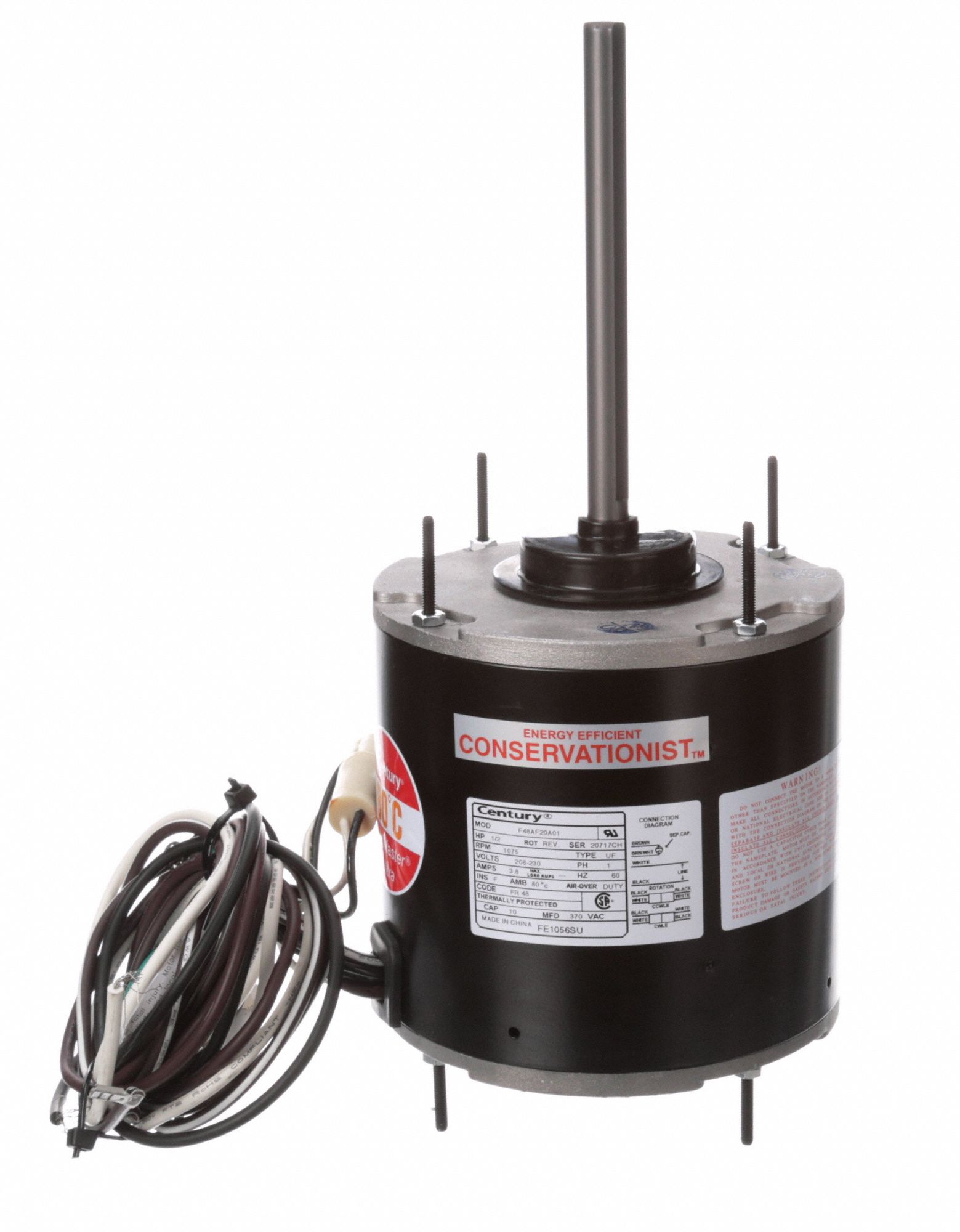 CENTURY Condenser Fan Motor, 1/2 HP, Permanent Split Capacitor