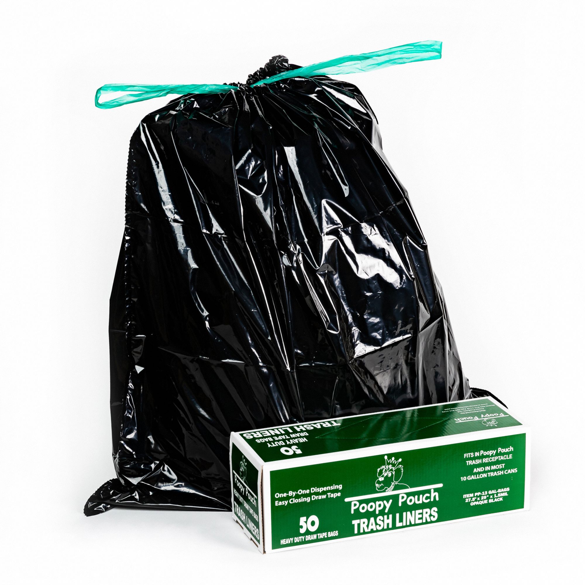 POOPY POUCH Pet Waste Receptacle Bags 13 gal Capacity, 29 in Wd, 29 in Ht, Black, Interleaf