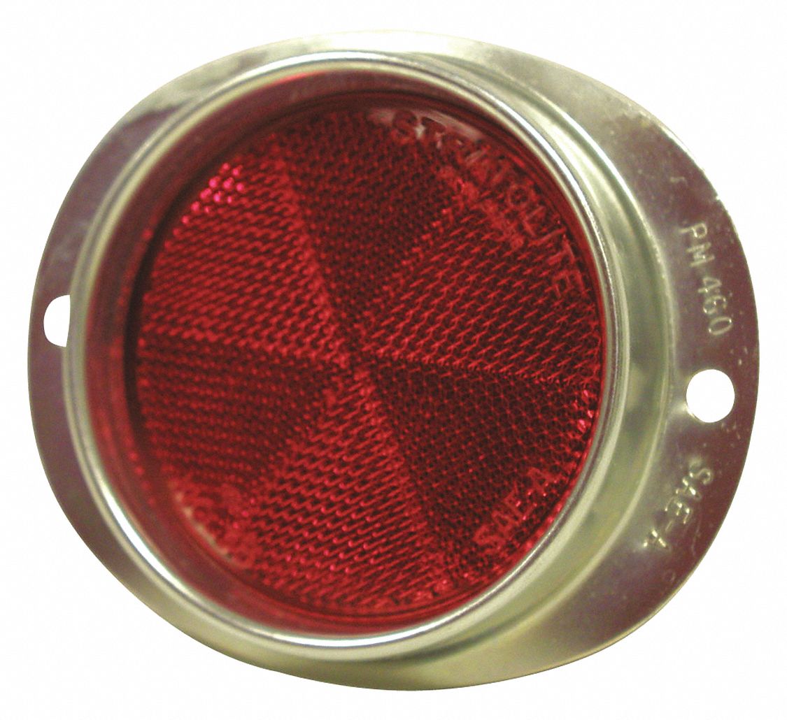 PETERSON Round Reflector, Red, 4 1/2 in L X 3 45/64 in W, Polycarbonate 32UM61B460R Grainger