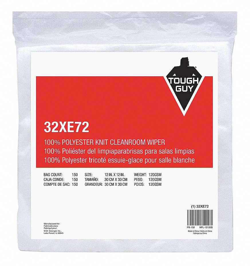TOUGH GUY Dry Wipe Soft Pack, ISO 5 (Class 100), Low Lint, Tough Guy