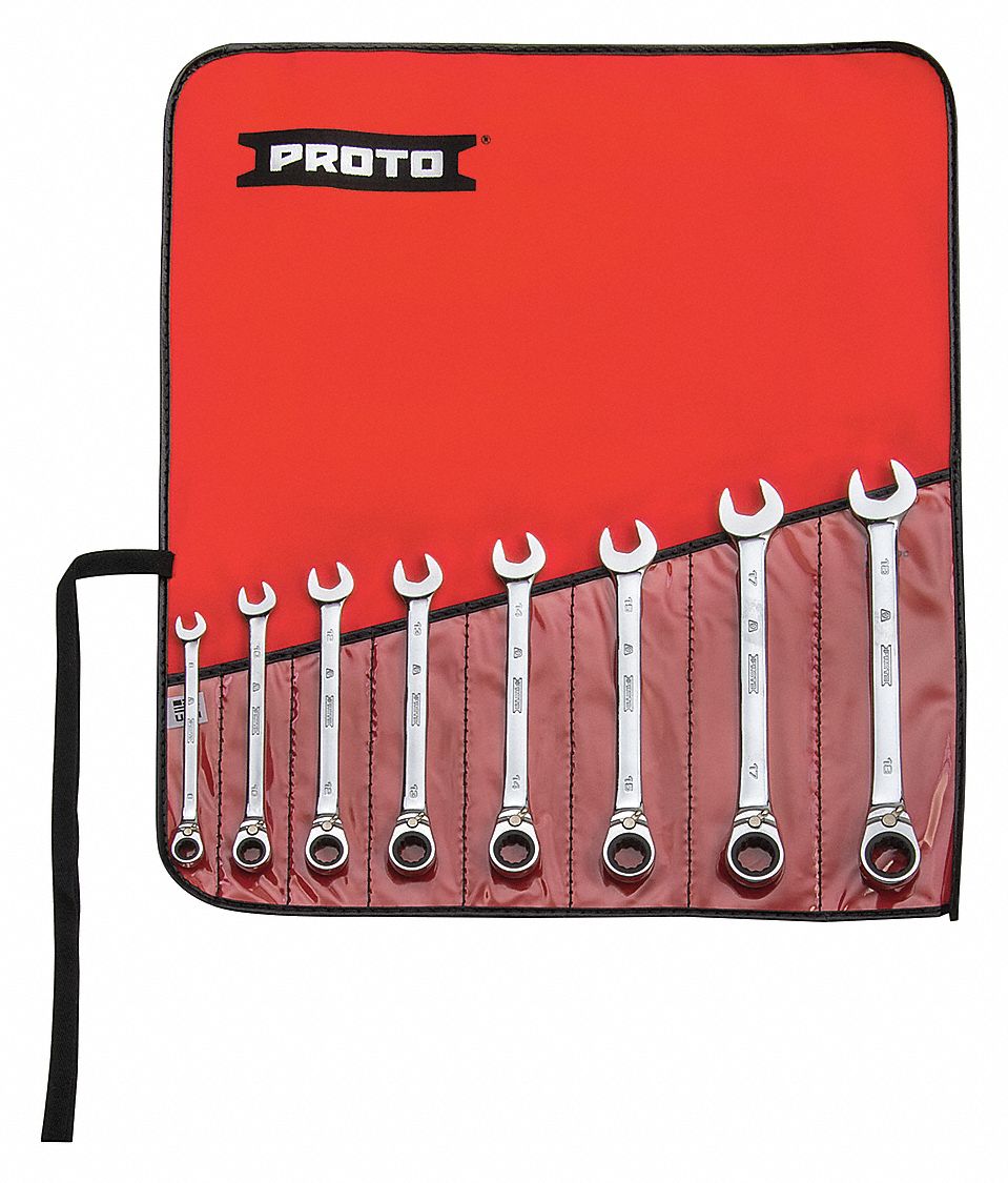PROTO Ratcheting Combination Wrench Set, Metric, Number of Pieces 8