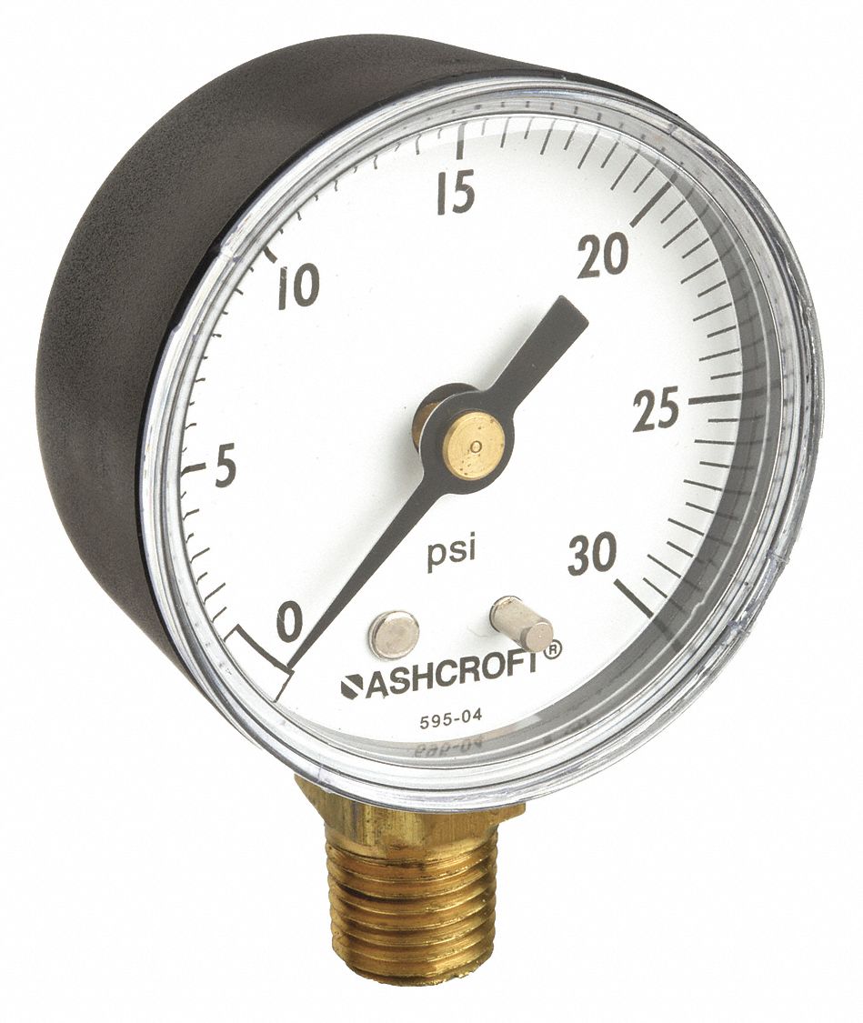 ASHCROFT, GenPurpose Case, 0 to 30 psi, Industrial Pressure Gauge