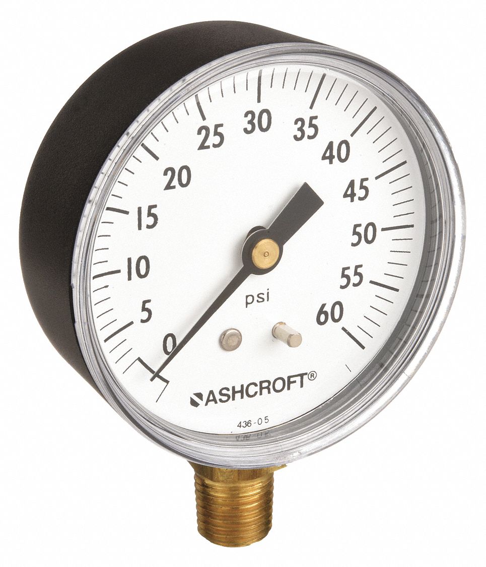 ASHCROFT, GenPurpose Case, 0 to 60 psi, Industrial Pressure Gauge