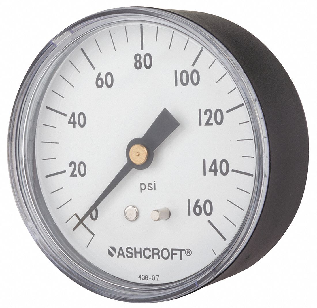 ASHCROFT Industrial Pressure Gauge 0 to 160 psi, 2 1/2 in Dial, 1/4 in