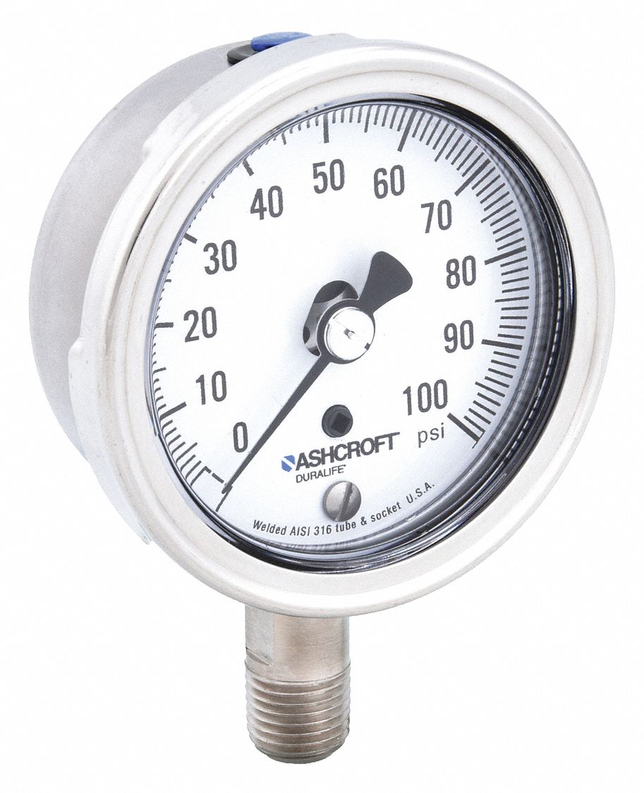 ASHCROFT, 0 to 100 psi, 2 1/2 in Dial, Industrial Pressure Gauge