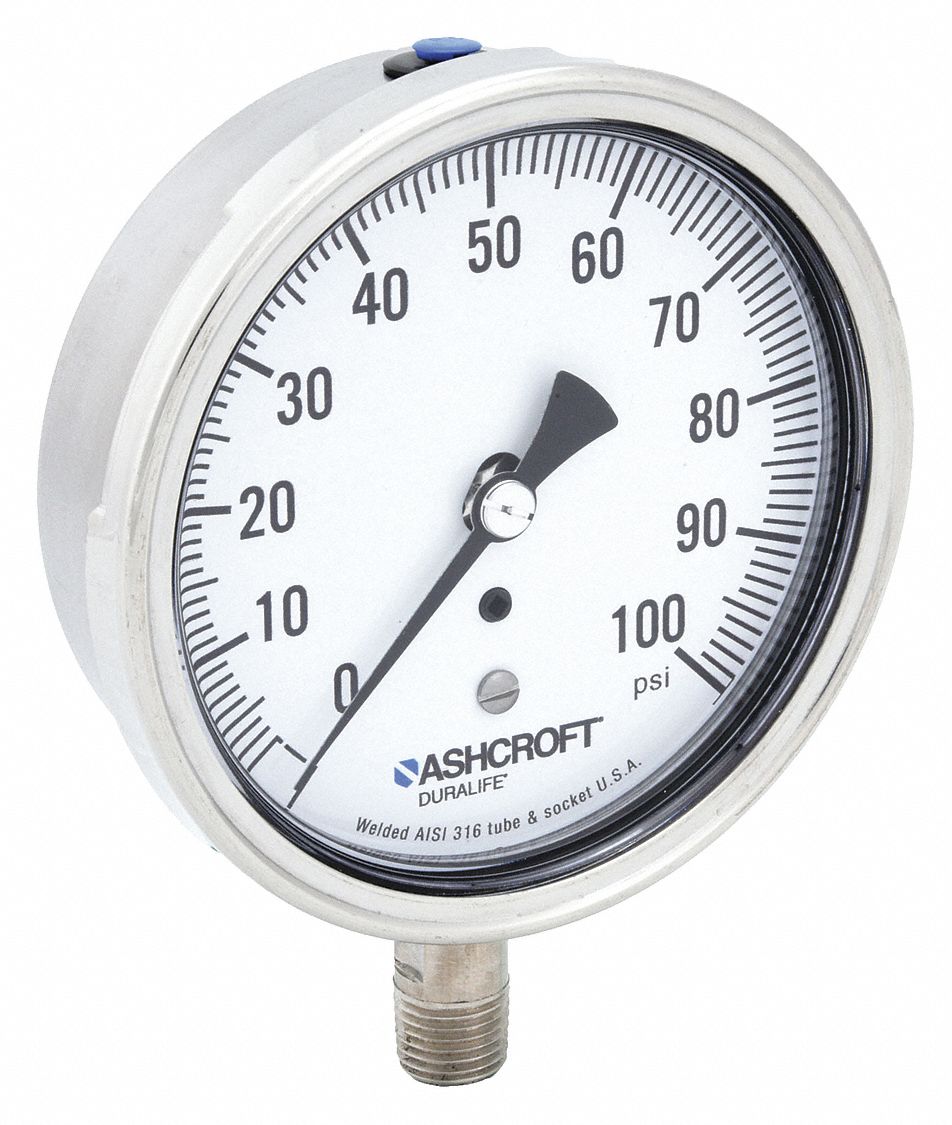 ASHCROFT, 0 to 100 psi, 3 1/2 in Dial, Industrial Pressure Gauge