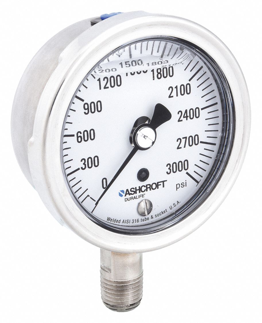 ASHCROFT, 0 to 3,000 psi, 2 1/2 in Dial, Industrial Pressure Gauge