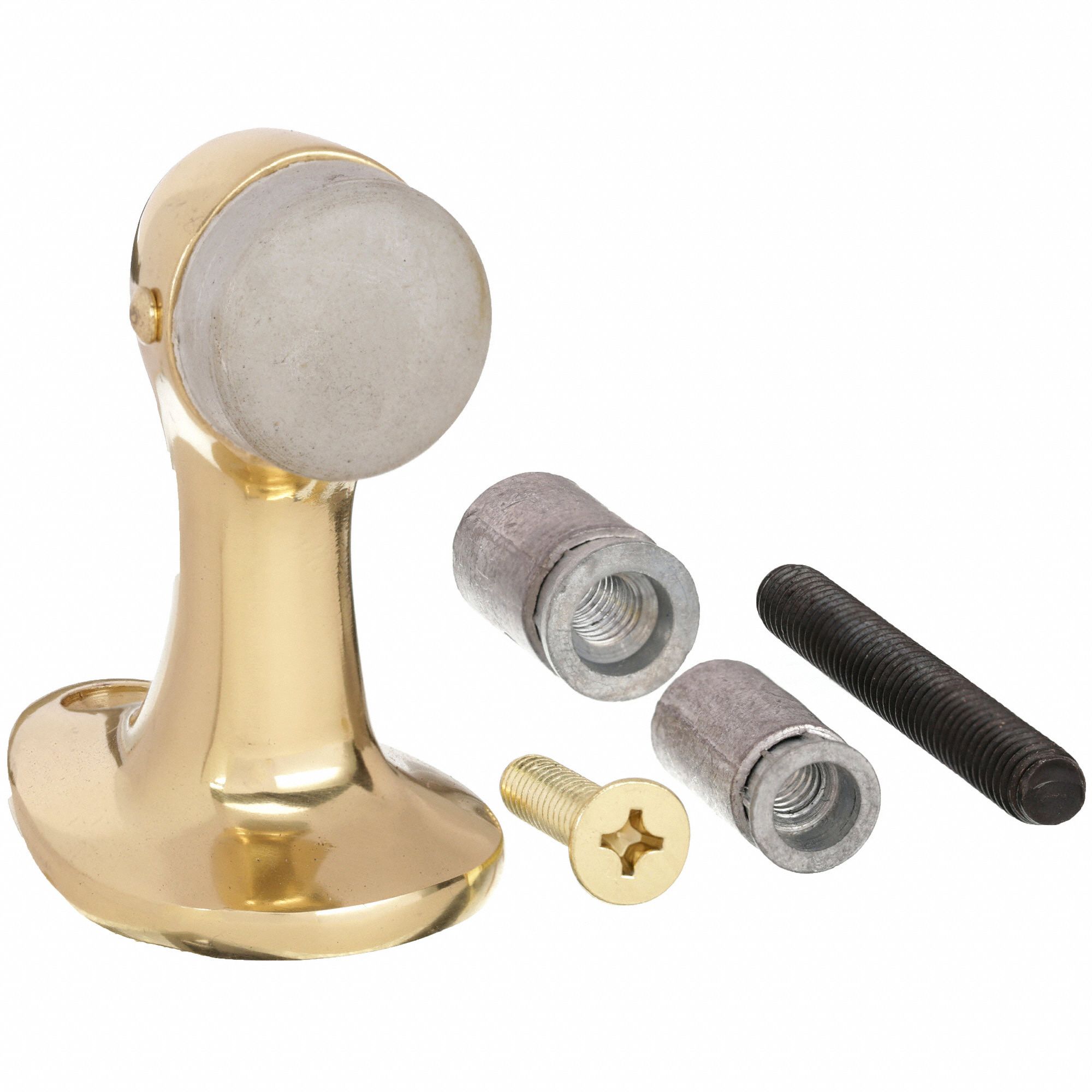 GRAINGER APPROVED Solid Brass, Rigid Door Stop, Floor Mount, Polished Brass Finish, 2 3/4 in