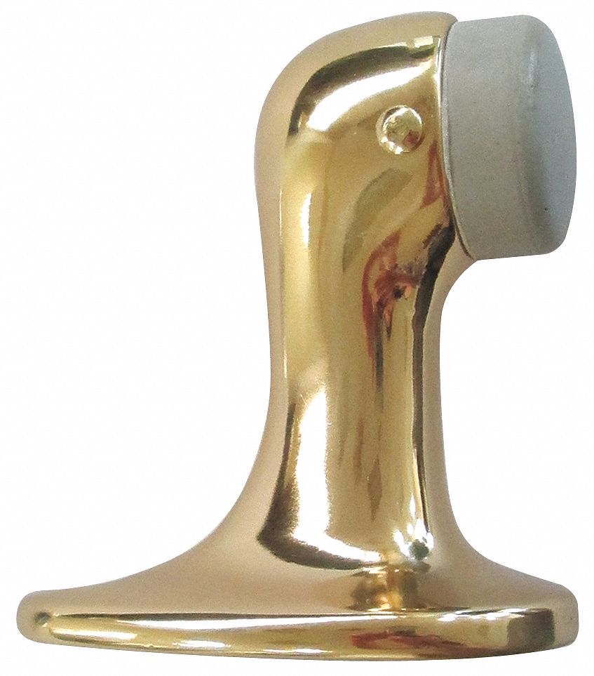 GRAINGER APPROVED Solid Brass, Rigid Door Stop, Floor Mount, Polished Brass Finish, 2 3/4 in