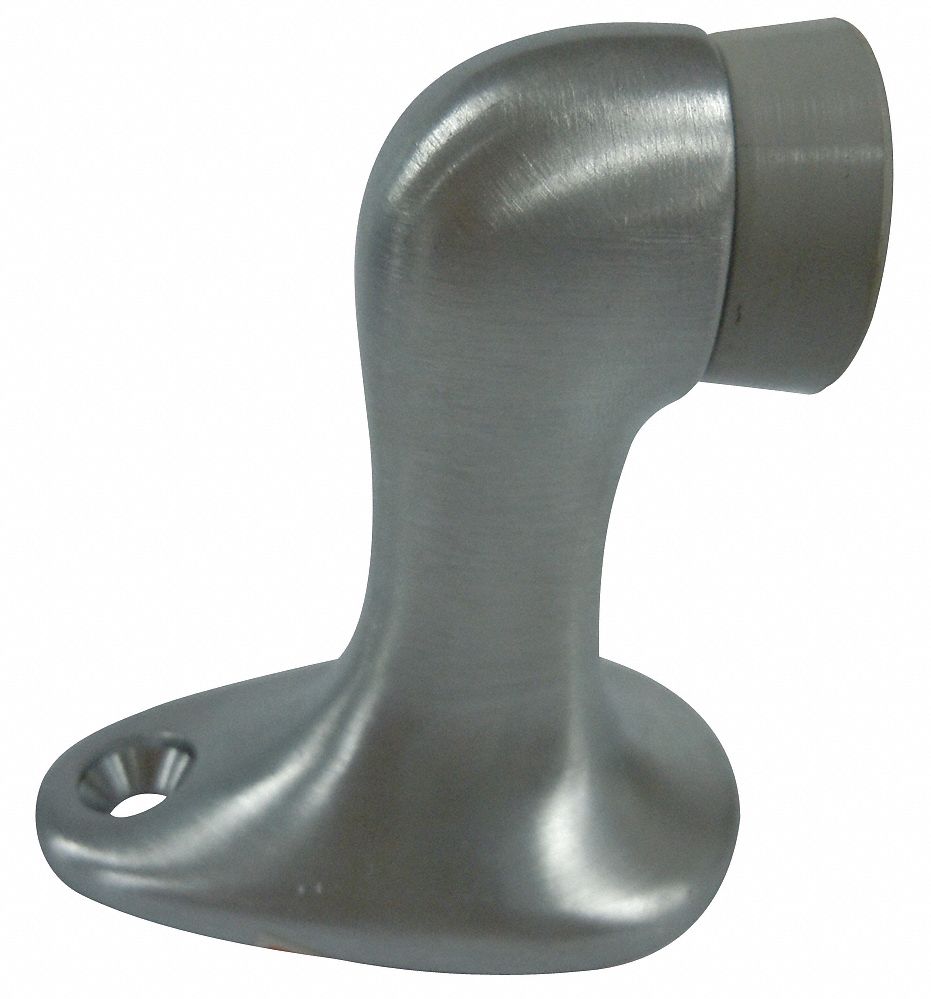 GRAINGER APPROVED Solid Brass, Rigid Door Stop, Floor Mount, Satin Chrome Finish, 2 3/4 in