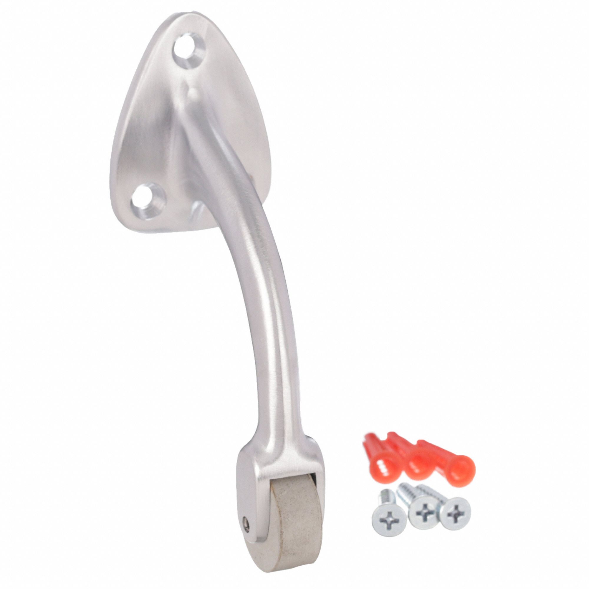 GRAINGER APPROVED Solid Brass, Curved Roller Stop, Door Mount, Satin