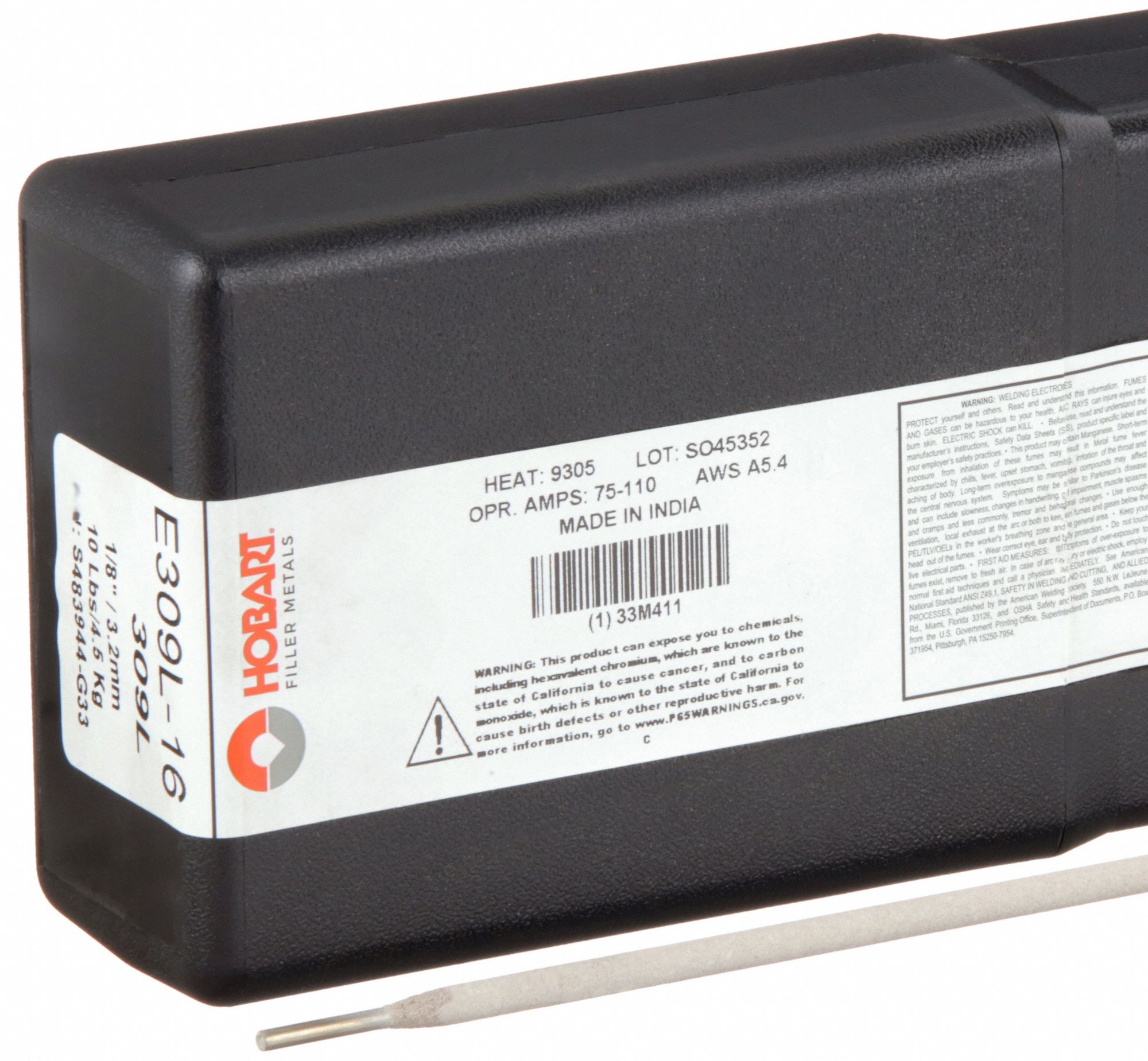 HOBART, Stainless Steel, E309/309L16, Stick Electrode 33M411S483944