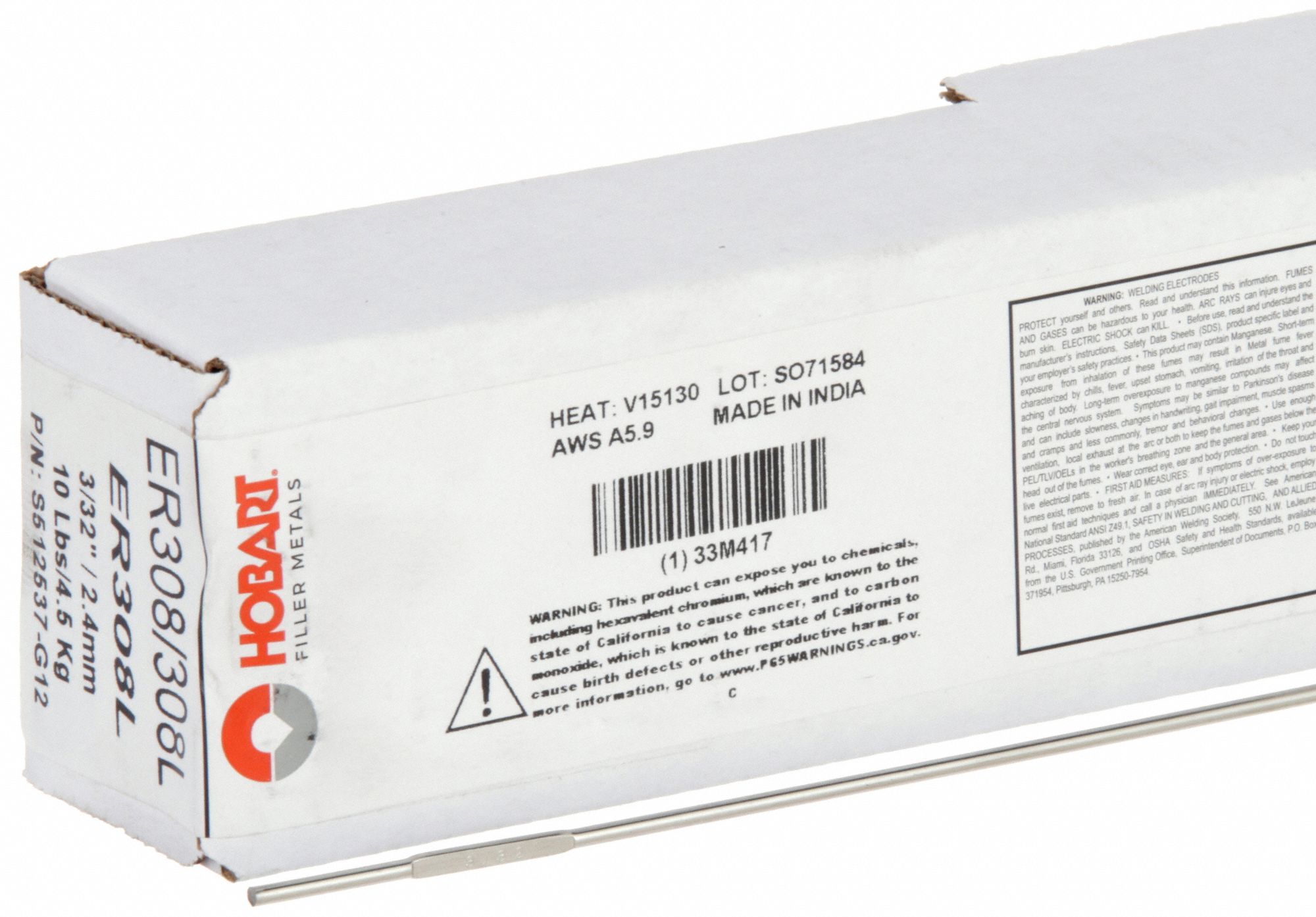 HOBART, Stainless Steel, ER308/308L, TIG Welding Rod 33M417S512537