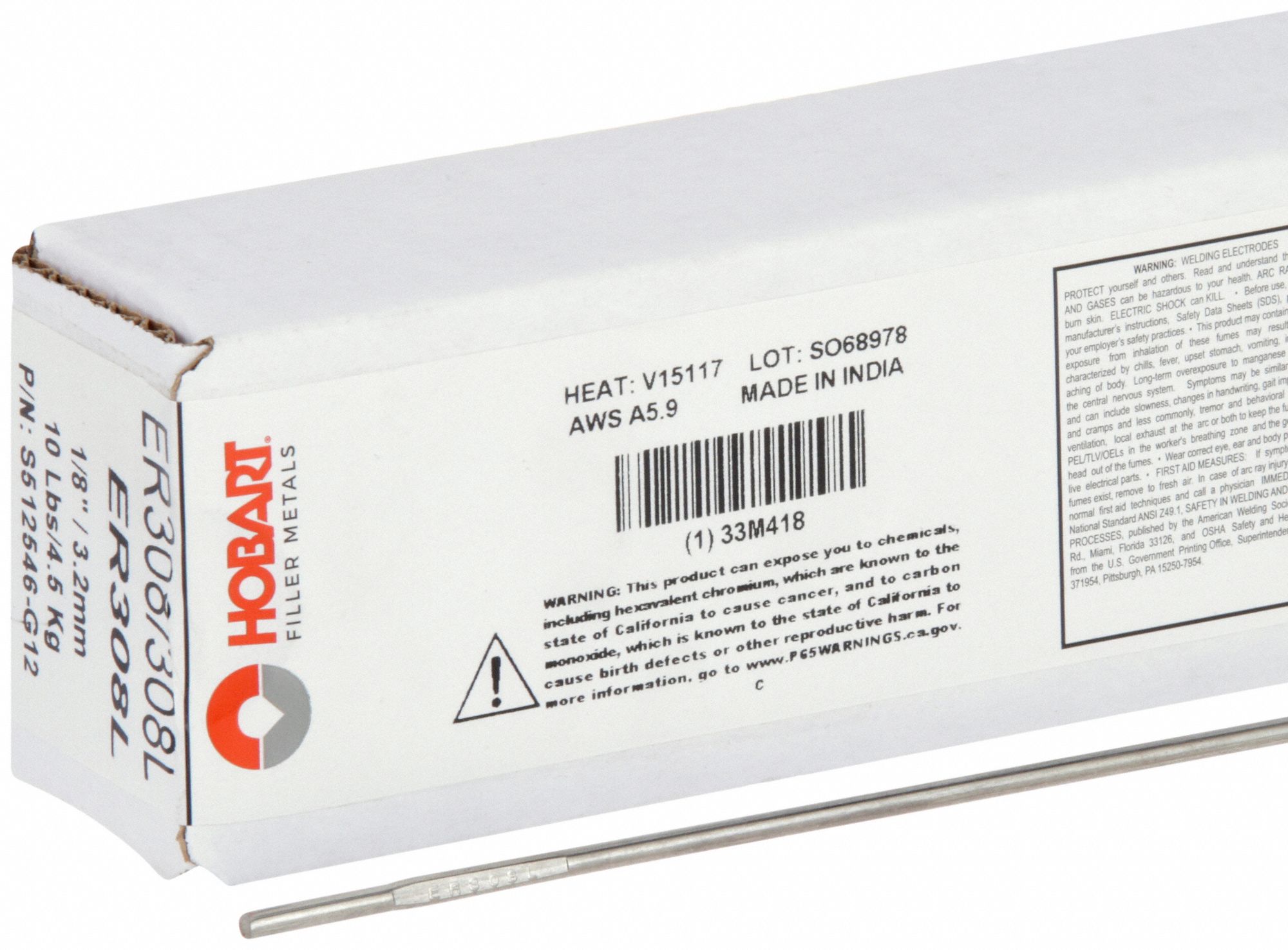 HOBART, Stainless Steel, ER308/308L, TIG Welding Rod 33M41833M418