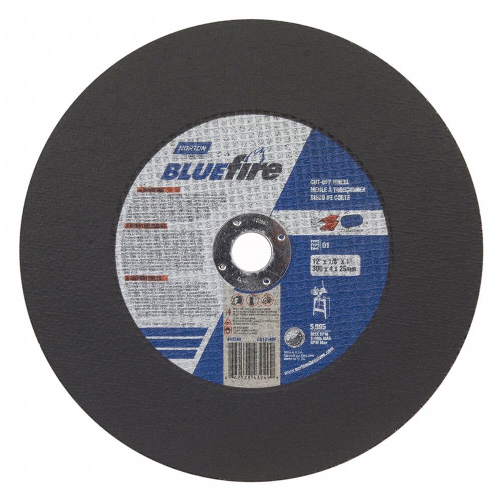 NORTON 12 in, Type 1 Zirconia Alumina Abrasive CutOff Wheel, 1 in