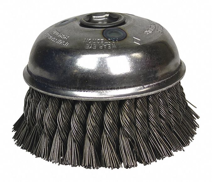 3 1/2 in Knotted Wire Cup Brush, Arbor Hole Mounting, 0.020 in Wire Dia