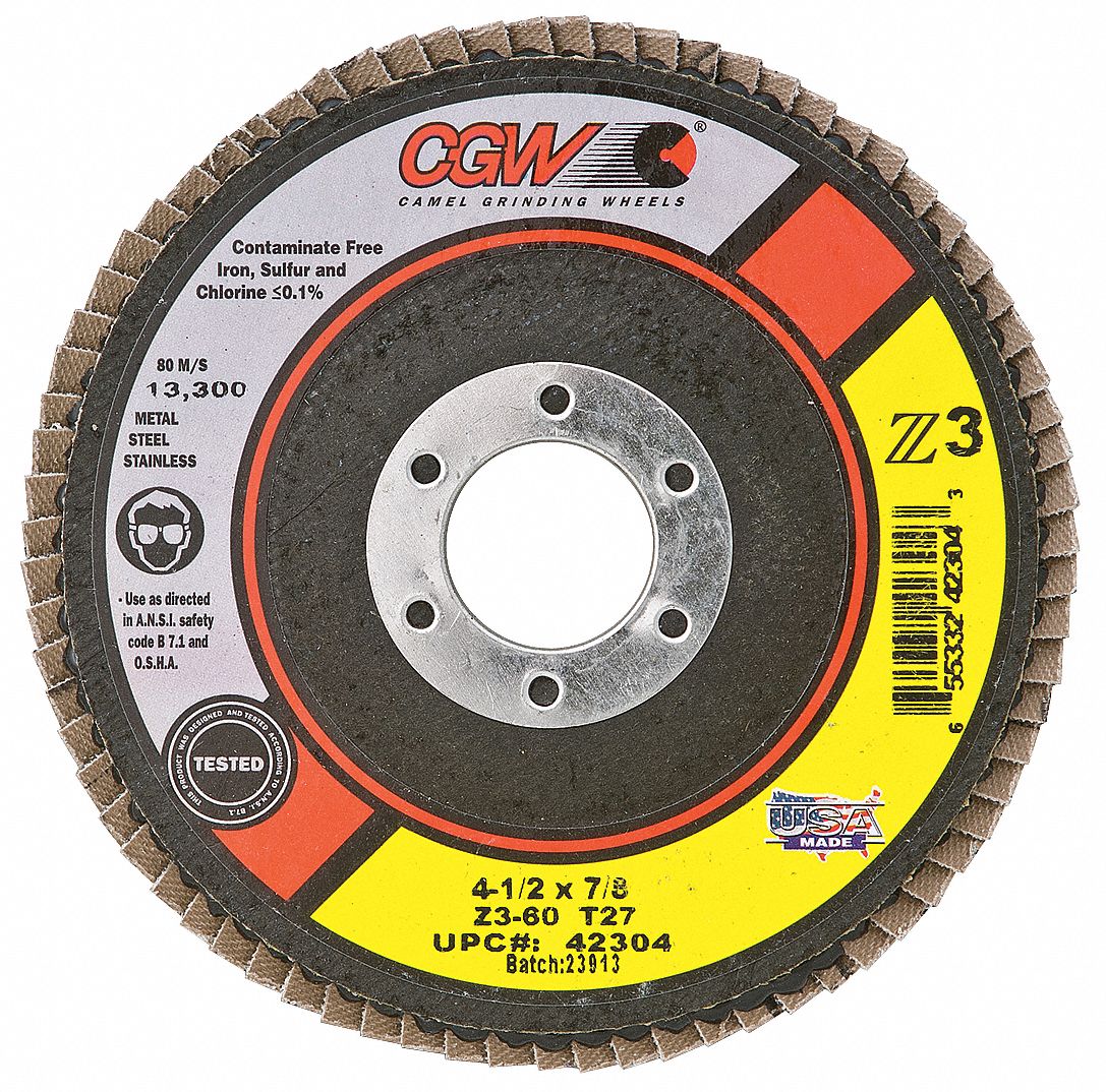 CGW ABRASIVES, Type 27, 4 1/2 in x 7/8 in, Flap Disc 33TH6242304