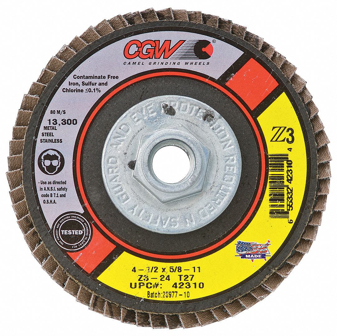 CGW ABRASIVES, Type 27, 4 1/2 in x 5/8"11, Flap Disc 33TH6342315