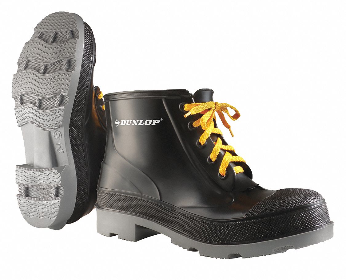 DUNLOP Rubber Boot, Men's, 10, Ankle, Plain Toe Type, Polyurethane, PVC