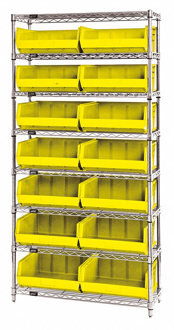 QUANTUM STORAGE SYSTEMS, 36 in x 14 in x 74 in, 1 Sided, Bin Shelving 33Z210WR8250YL Grainger