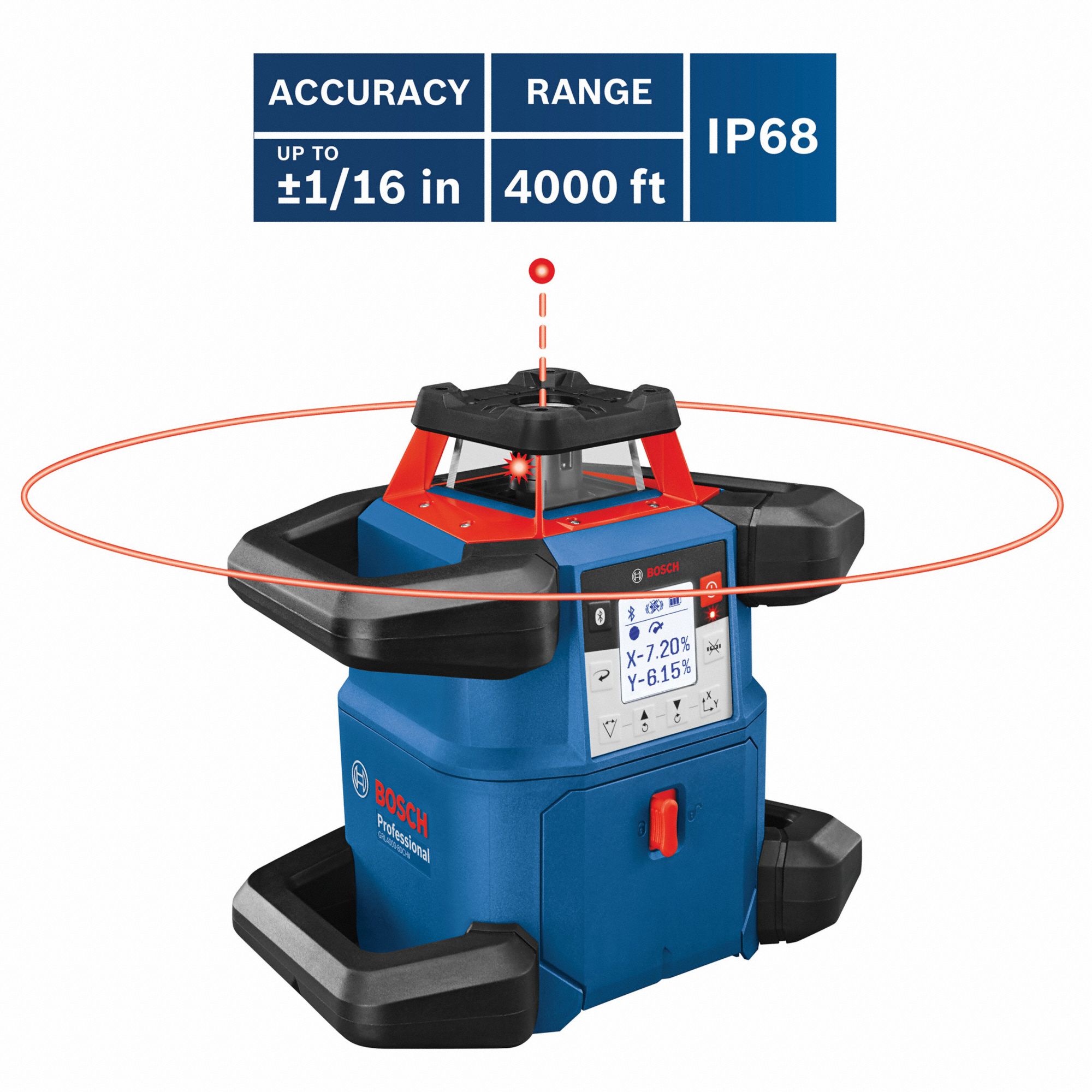 BOSCH Rotary Laser 1 Beams, 1 Dots, 0 Lines, Red, 200 ft Range w/o
