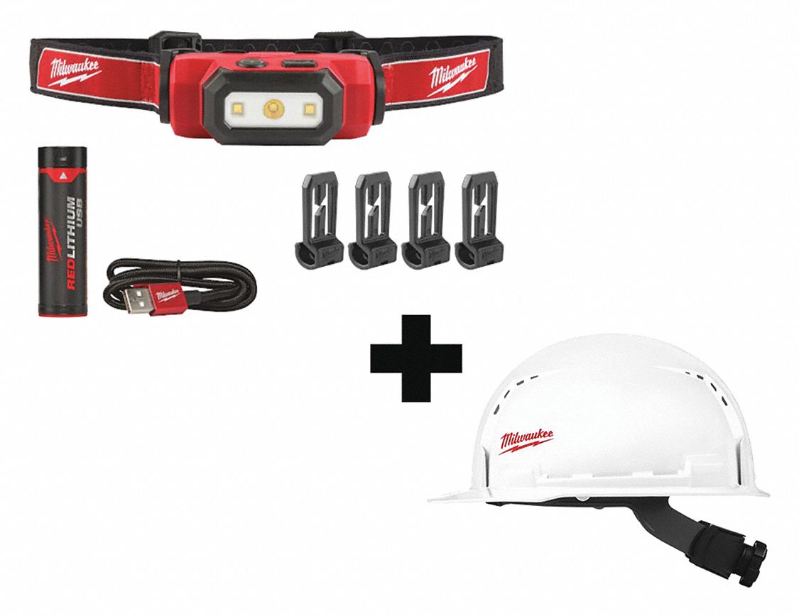 MILWAUKEE LED Headlamp, Plastic, 50,000 hr Lamp Life, Maximum Lumens