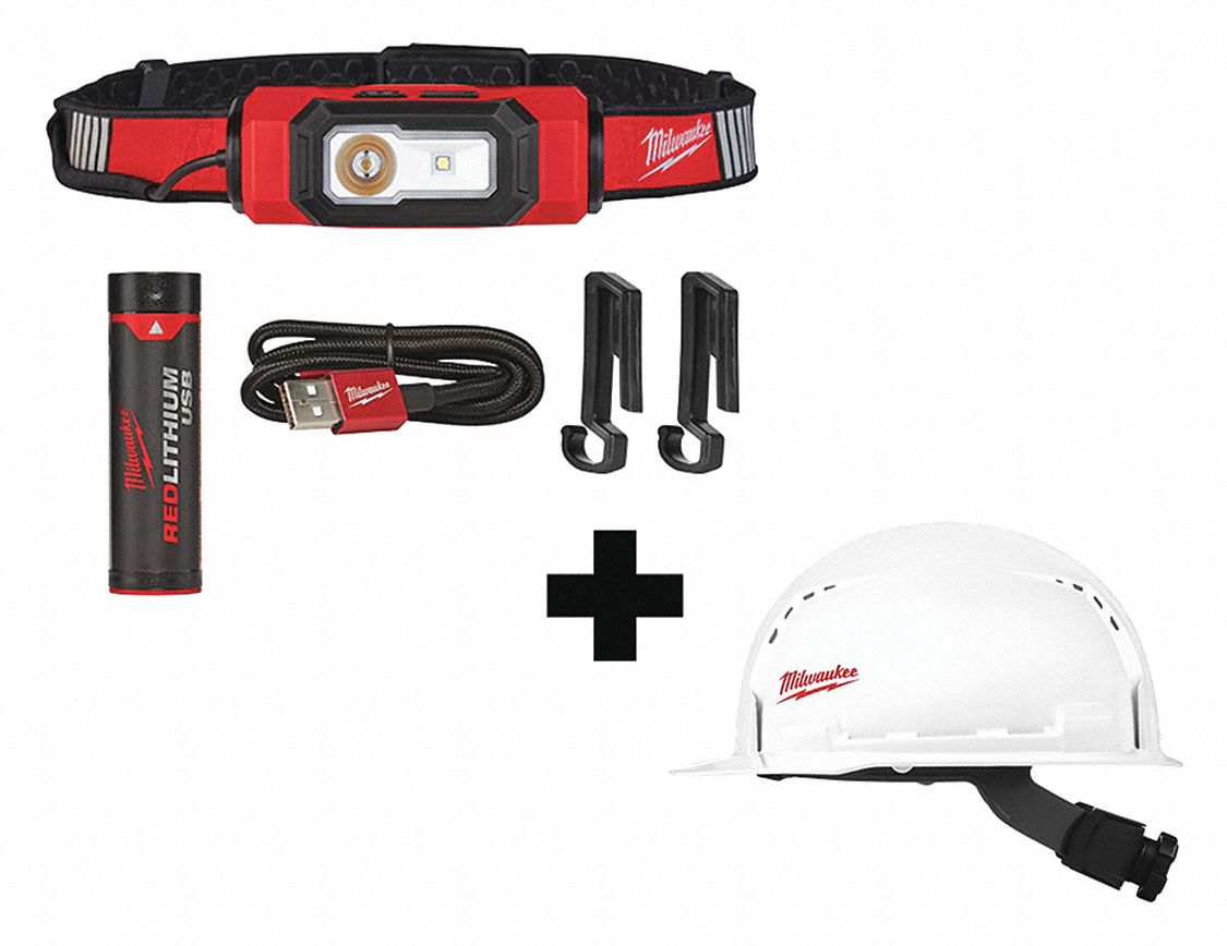 MILWAUKEE LED Headlamp, Plastic, 50,000 hr Lamp Life, Maximum Lumens