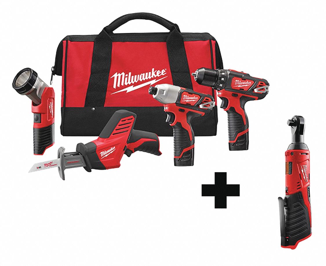 MILWAUKEE M12, Cordless Combination Kit, 12V DC Voltage, Number of