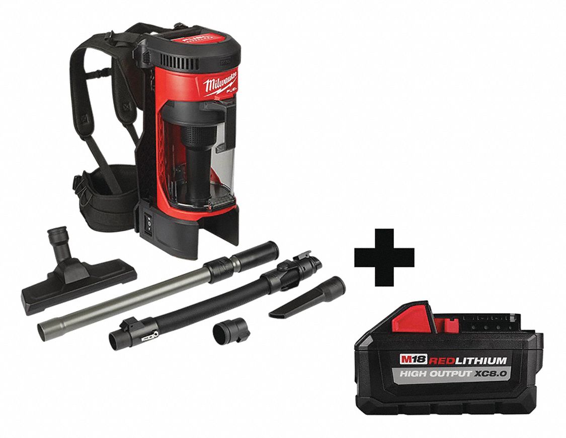 MILWAUKEE Cordless Backpack Vacuum, 55 cfm, HEPA Vacuum Filtration Type