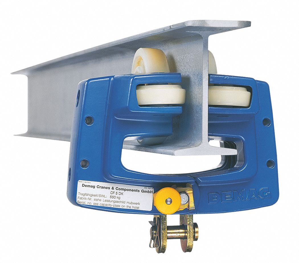 DEMAG Trolley 1,200 lb Load Capacity, Fits 4 in Beam Ht, Fits 2 in to
