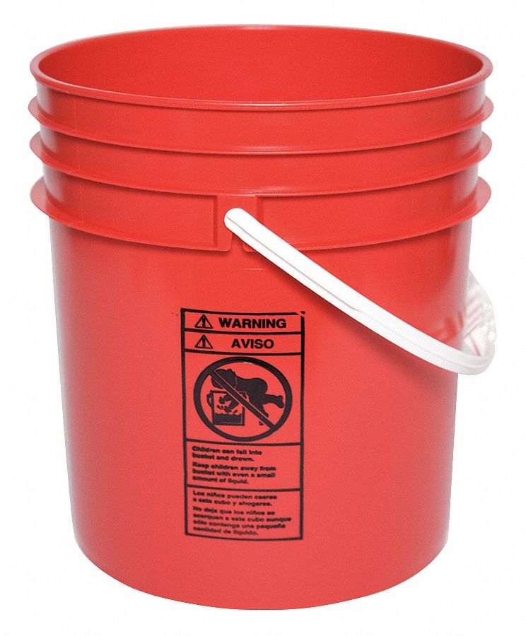 GRAINGER APPROVED Plastic Pail, Round, Red, Cap 5 Gal 34A22334A223
