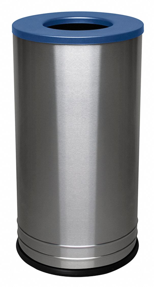 TOUGH GUY 18 gal., Round, Trash Can, Metal, Indigo/Silver 34AU75