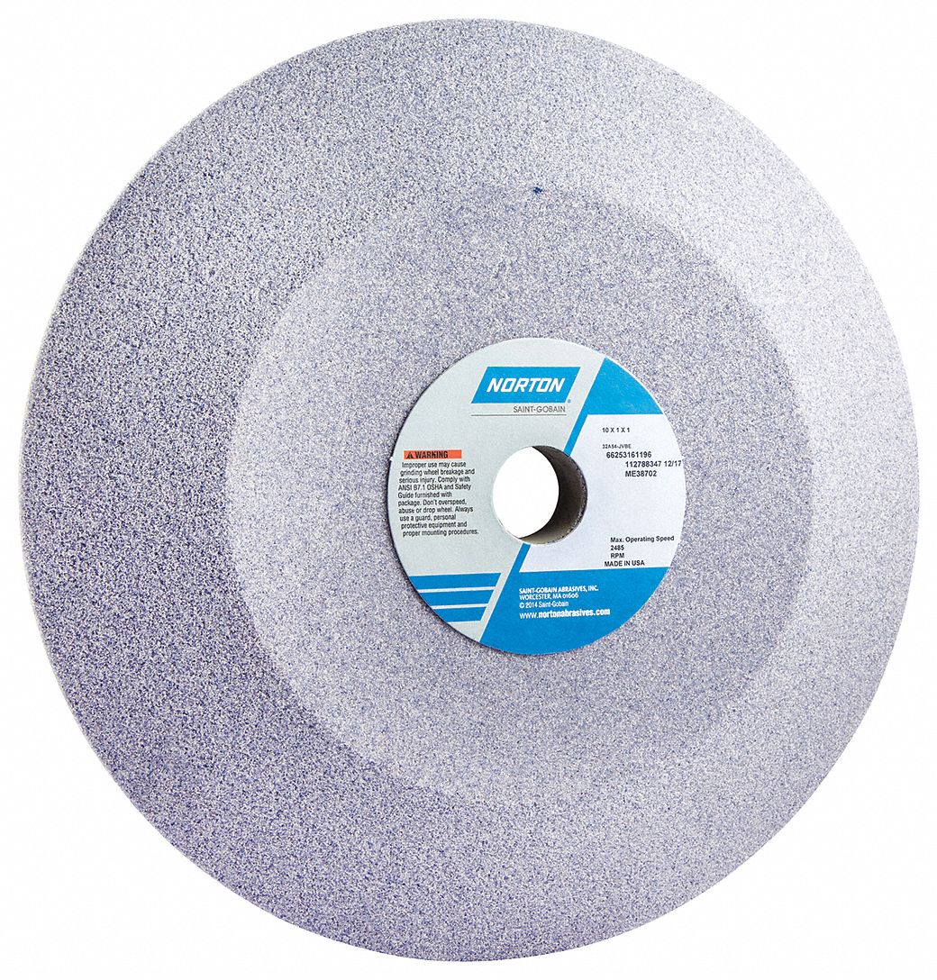 NORTON 10 in Type 12 Aluminum Oxide Dish Grinding Wheel, 1 in Arbor, 1