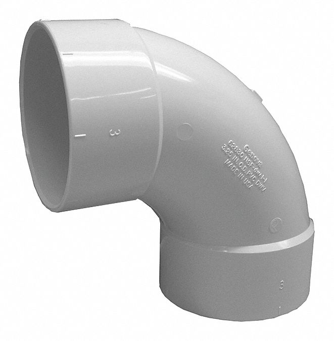 GRAINGER APPROVED Elbow, PVC, 30 Schedule, Wht, 3in.Pipe Size 34CE10