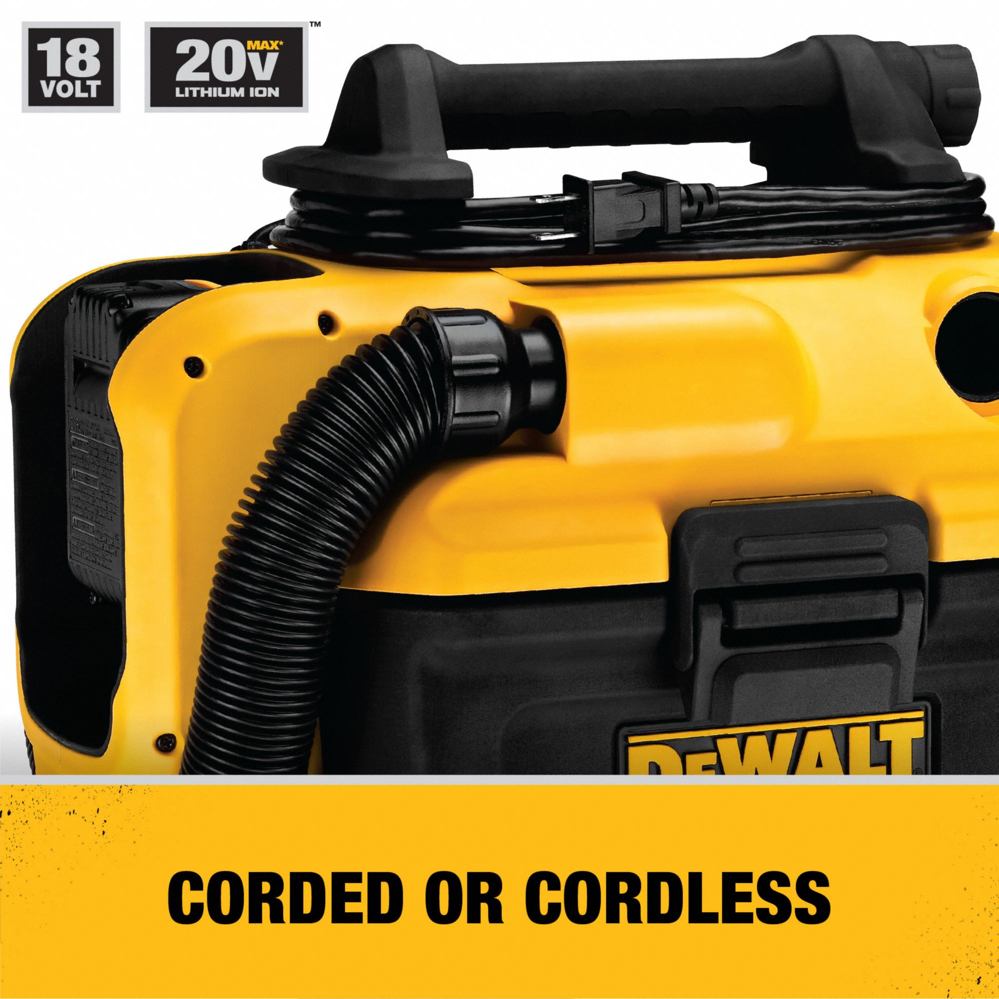 DEWALT Corded/Cordless, Portable Shop Vacuum, 2 gal, Plastic, 31 cfm