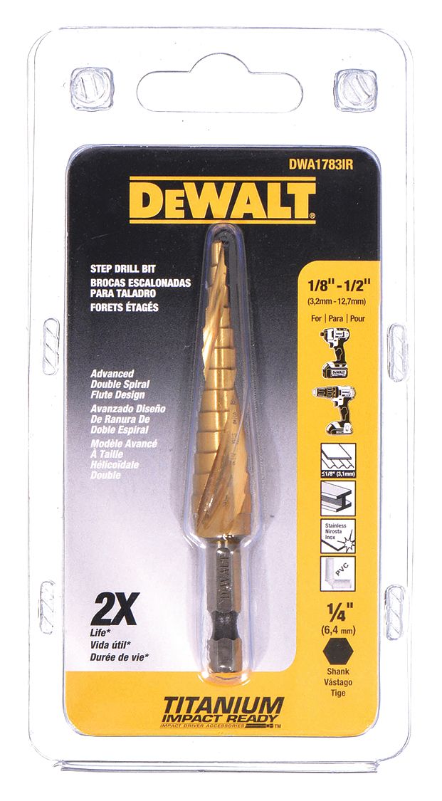 DEWALT, 13 Hole Sizes, 1/8 in to 1/2 in, Step Drill Bit 34D730