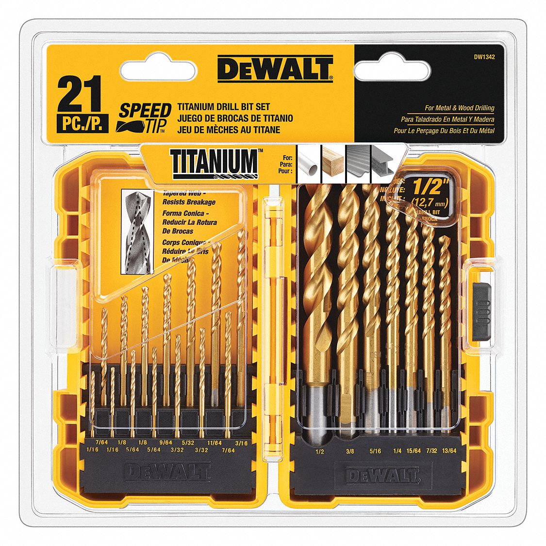 DEWALT Jobber Length Drill Set, 21pc, HSS 34GR19DW1342 Grainger