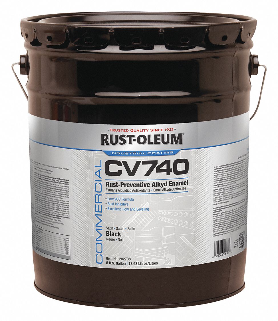 RUSTOLEUM Satin Enamel Paint, Alkyd Base, Black, 5 gal 34UP21282738