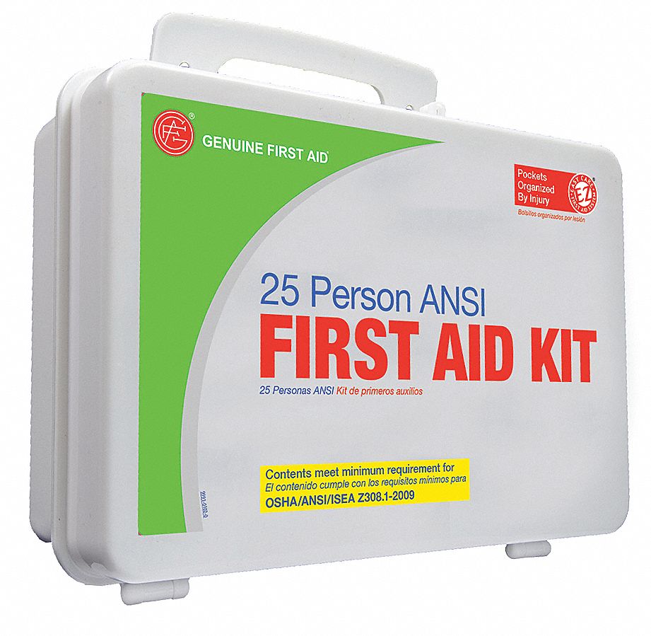 GRAINGER APPROVED First Aid Kit, Kit, Plastic, Industrial, 25 People