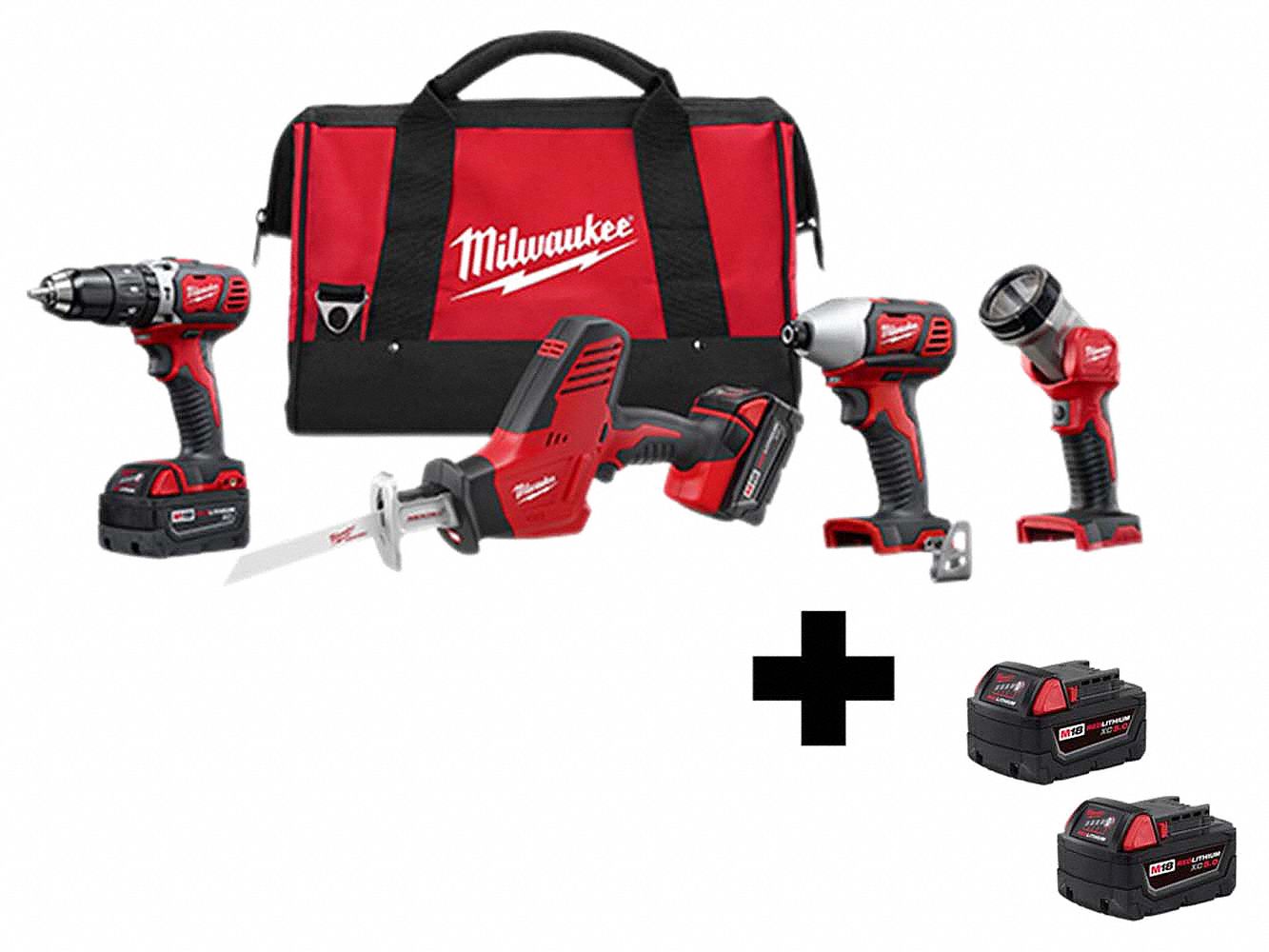 MILWAUKEE, 18 V Volt, 4 Tools, Cordless Combination Kit - 356XG2|2695