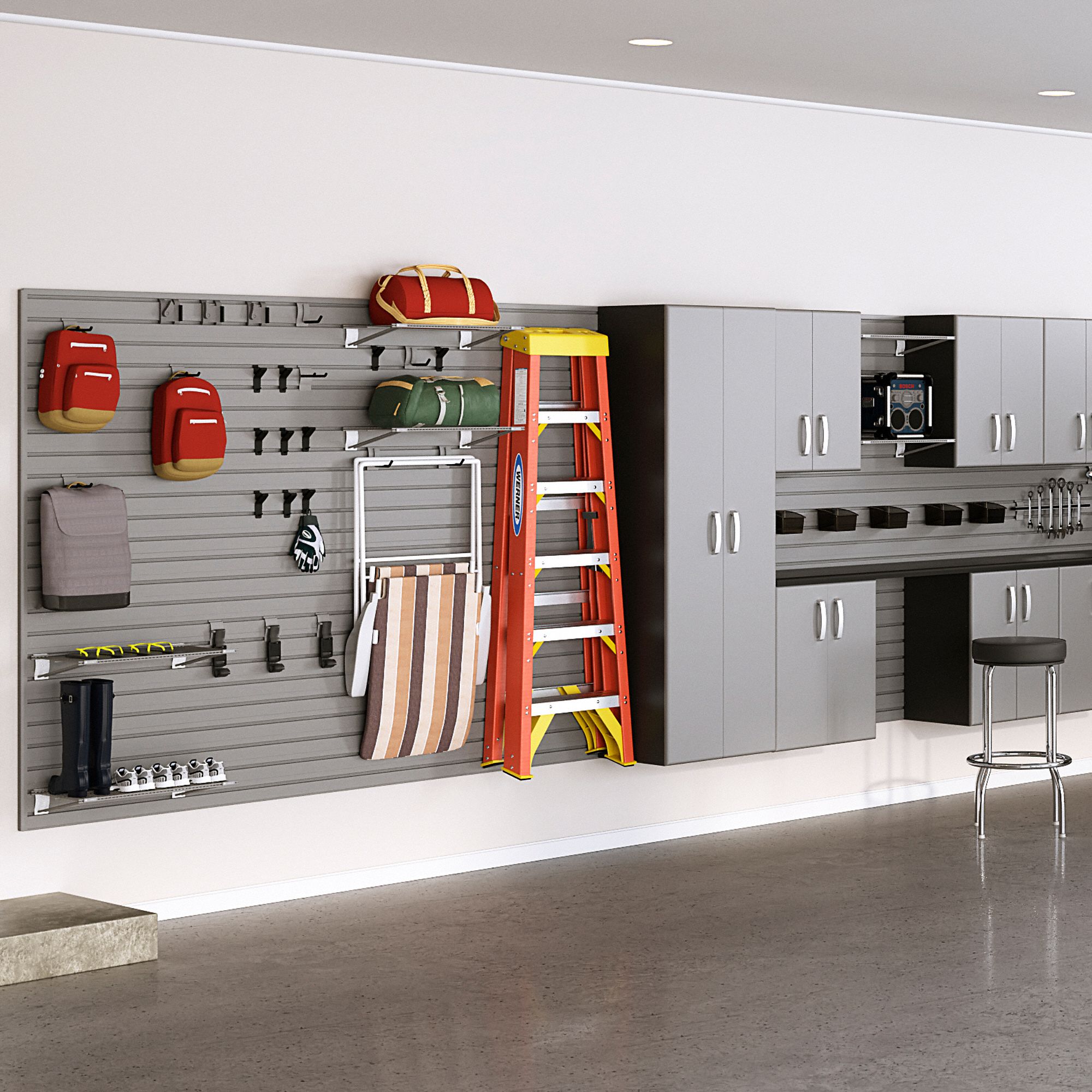 FLOW WALL PVC Slatwall Panel Kit, 96 inW x 36 inH, 12 Panels, 11 Hooks, 0 Bins, Silver 35DT17