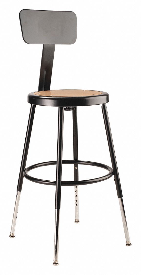 NATIONAL PUBLIC SEATING Round Stool with 19 in to 27 in Seat Height Range and 300 lb Weight