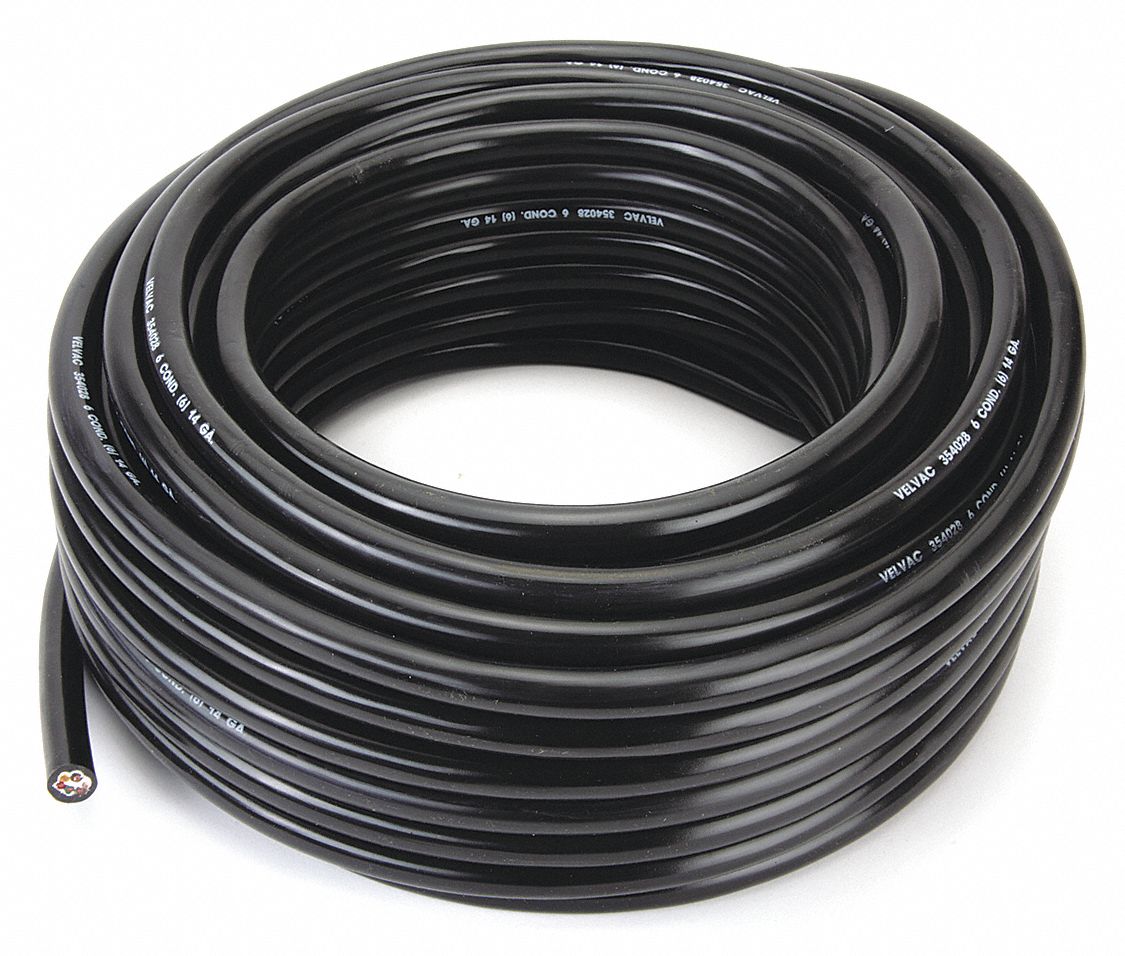 VELVAC Trailer Cable, Number of Conductors 6, 14 AWG, PVC, 100 ft, Black 35NL26050007 Grainger