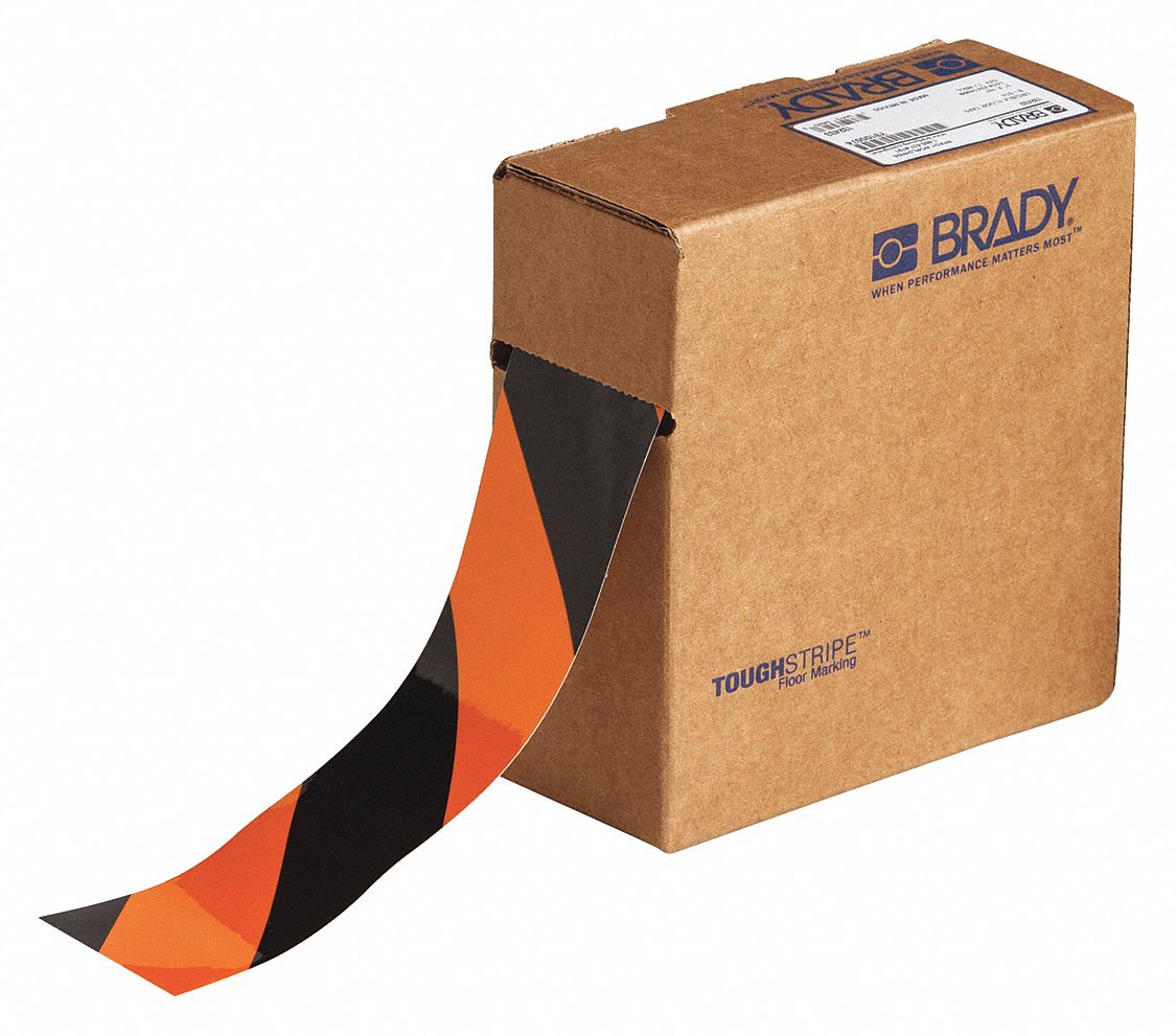 BRADY Marking Tape, Pattern Striped, Black, Orange, Width 2 in, Roll Length 100 ft 35TA38