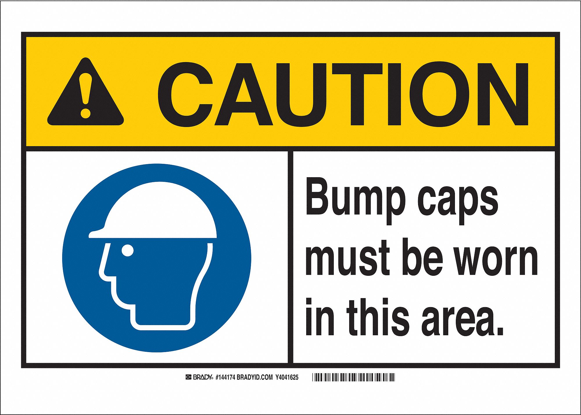 BRADY Caution Sign, 10in.W, Plastic, Bump Caps 35VH20144173 Grainger